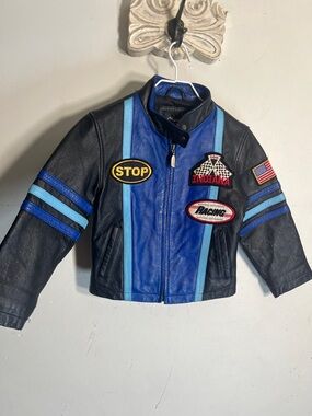Vintage 1990s Marcia Genuine Blue Leather Racing Jacket Kids 90s